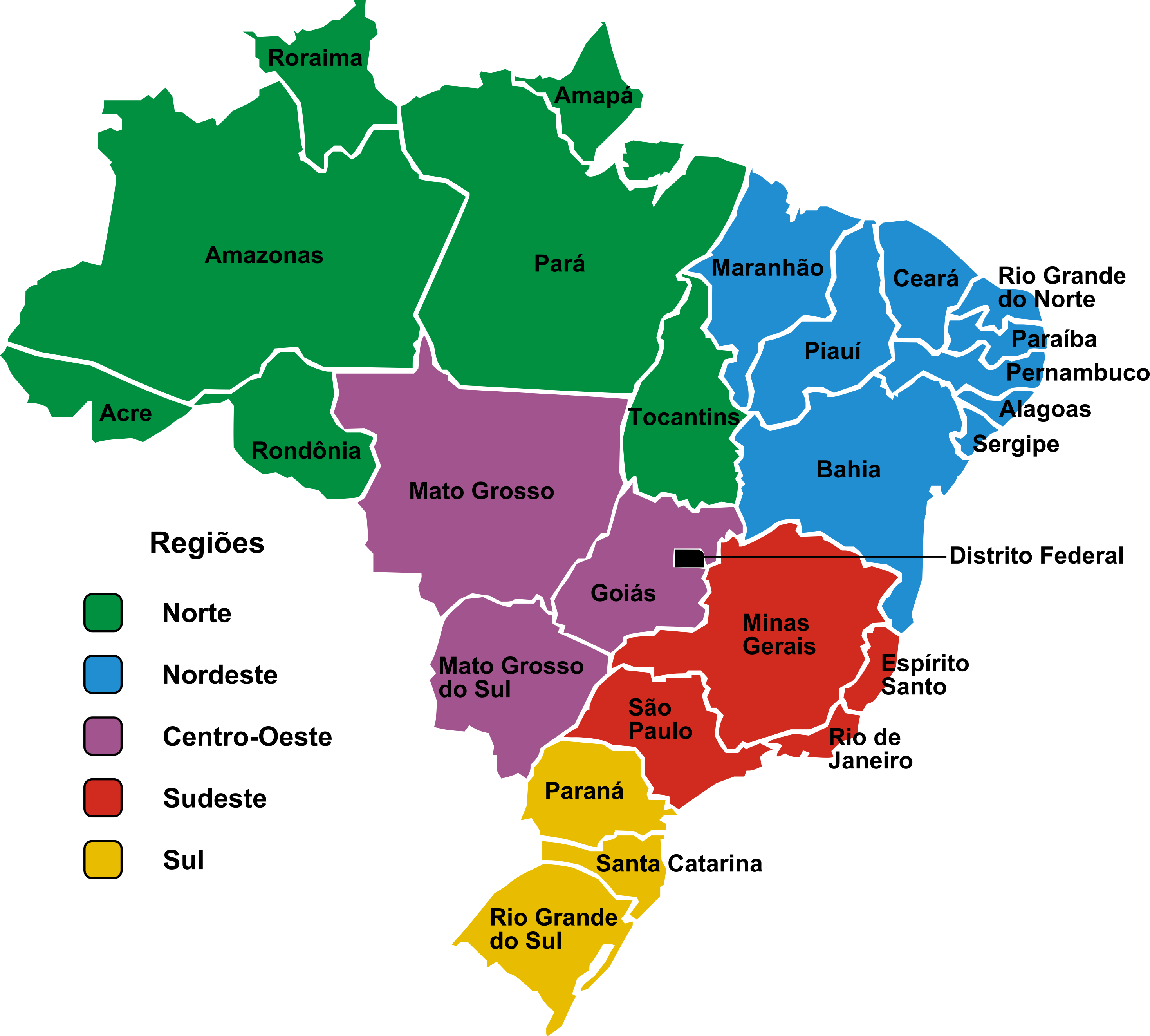 Mapa do Brasil com as regiões das associações filiadas